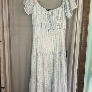 Lulu's White and Blue Striped Floral Maxi Dress